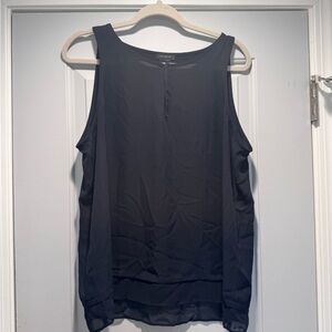 Ann Taylor Sleeveless Navy Chiffon Layered Shell Top